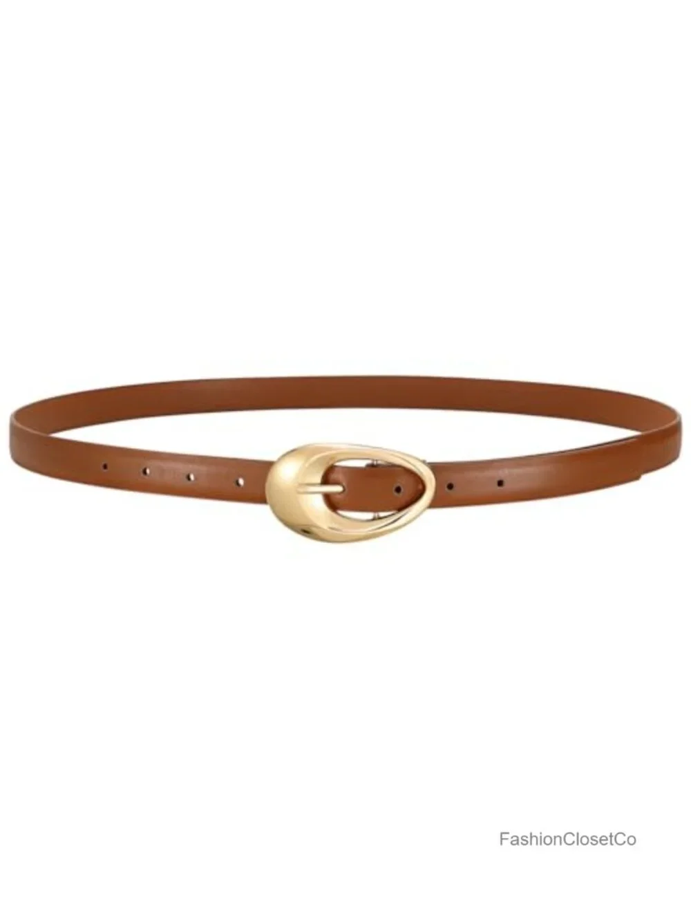 Faux Leather Belt with Gold Oval Buckle for Women Thin Waist